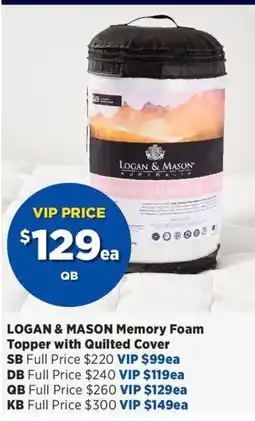 Spotlight Logan & Mason Memory Foam Topper with Quilted Cover offer