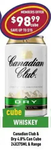 Liquor Legends Canadian Club & Dry 4.8% Can Cube offer