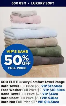 Spotlight KOO ELITE Luxury Comfort Towel Range offer