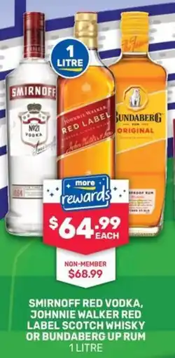 Bottlemart Smirnoff Red Vodka, Johnnie Walker Red Label Scotch Whisky or Bundaberg Up Rum offer