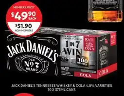 Harry Brown Jack Daniel's Tennessee Whiskey & Cola 4.8% Varieties offer