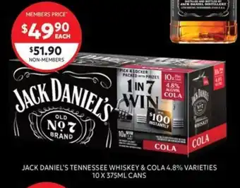 Jack Daniel's Tennessee Whiskey & Cola 4.8% Varieties