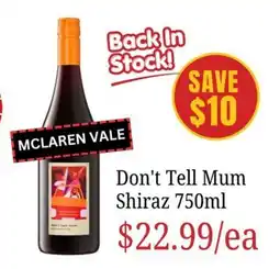 Farmer Jack's Don't Tell Mum Shiraz offer