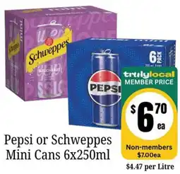 Farmer Jack's Pepsi or Schweppes Mini Cans offer