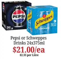 Farmer Jack's Pepsi or Schweppes Drinks offer