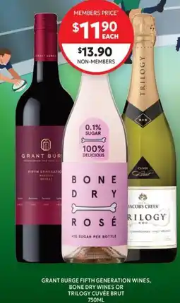 Harry Brown Grant burge fifth generation wines, bone dry wines or trilogy cuvée brut offer