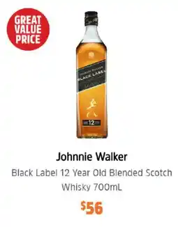 BWS Johnnie Walker Black Label 12 Year Old Blended Scotch Whisky offer