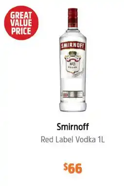 BWS Smirnoff Red Label Vodka offer