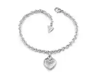 Bevilles Jewellery Guess Follow My Charm Rhodium Plated Chain Heart Pendant Bracelet offer