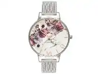 Bevilles Jewellery Olivia Burton Women&#039;s Watch Marble Florals Collection - Silver Case - Silver Mesh Strap - Silver offer