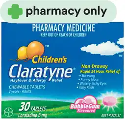 Priceline Claratyne Children's Hayfever & Allergy Relief BubbleGum Flavoured 30 Tablets offer