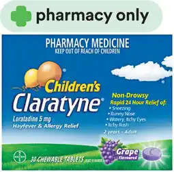 Priceline Claratyne Children's Hayfever & Allergy Relief Grape Flavoured 30 Tablets offer