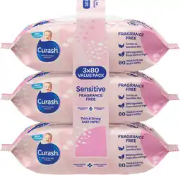 Priceline Curash Sensitive Wipes 3 x 80 Value Pack offer