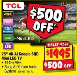 JB Hi-Fi TCL 75" 4K AI Google SQD Mini LED TV offer