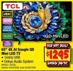JB Hi-Fi TCL 65" 4K AI Google QD Mini LED TV offer