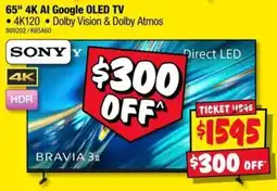 JB Hi-Fi Sony 65" 4K AI Google OLED TV offer