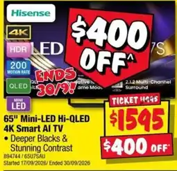 JB Hi-Fi Hisense 65" Mini-LED Hi-QLED 4K Smart AI TV offer