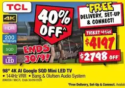 JB Hi-Fi TCL 98" 4K AI Google SQD Mini LED TV offer
