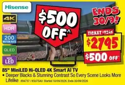 JB Hi-Fi Hisense 85" MiniLED Hi-QLED 4K Smart AI TV offer