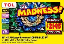 JB Hi-Fi TCL 85" 4K AI Google Premium SQD Mini LED TV offer