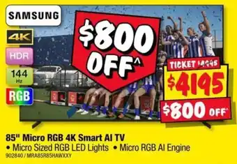 JB Hi-Fi Samsung 85" Micro RGB 4K Smart AI TV offer