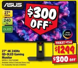 JB Hi-Fi ASUS 27" 4K 240Hz QD-OLED Gaming Monitor offer