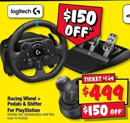 JB Hi-Fi Logitech Racing Wheel + Pedals & Shifter For PlayStation offer