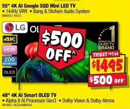 JB Hi-Fi LG 55" 4K AI Google SQD Mini LED TV offer
