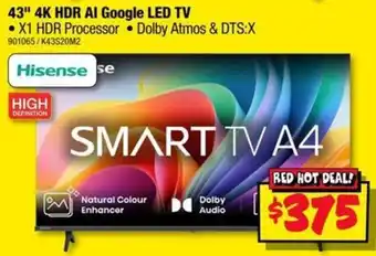 JB Hi-Fi Hisense 43" 4K HDR AI Google LED TV offer