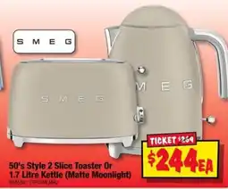 JB Hi-Fi SMEG 50's Style 2 Slice Toaster Or 1.7 Litre Kettle (Matte Moonlight) offer