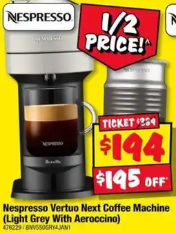 JB Hi-Fi Nespresso Vertuo Next Coffee Machine (Light Grey With Aeroccino) offer