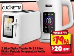JB Hi-Fi Cucinetta 2 Slice Digital Toaster Or 1.7 Litre Digital Variable Temperature Kettle offer