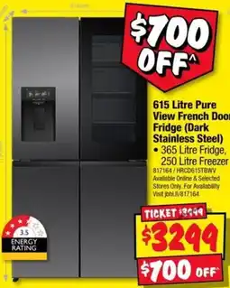 JB Hi-Fi 615 Litre Pure View French Door Fridge (Dark Stainless Steel) offer