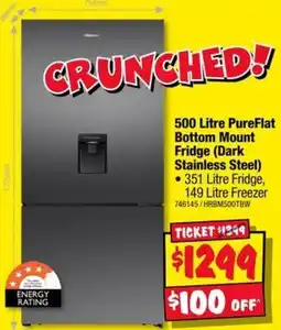 JB Hi-Fi Hiberm 500 Litre PureFlat Bottom Mount Fridge (Dark Stainless Steel) offer