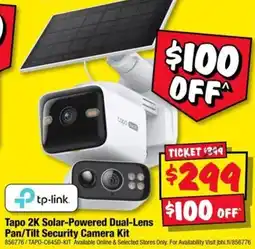JB Hi-Fi Tapo 2K Solar-Powered Dual-Lens Pan/Tilt Security Camera Kit offer