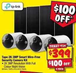 JB Hi-Fi Tapo 2K 3MP Smart Wire-Free Security Camera Kit offer