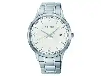 Bevilles Jewellery SEIKO GENTS DAYWEAR 100M WHITE FACE SILVER CASE BAND offer