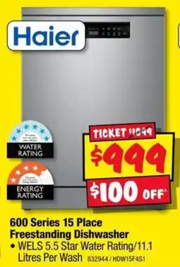 JB Hi-Fi Haier 600 Series 15 Place Freestanding Dishwasher offer