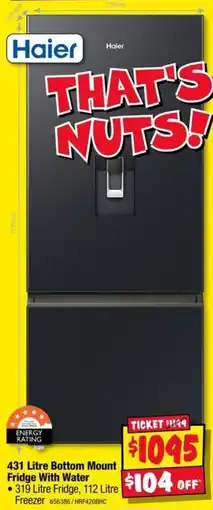 JB Hi-Fi Haier 431 Litre Bottom Mount Fridge With Water offer