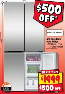 JB Hi-Fi Fisher & Paykel 498 Litre Quad Door Fridge offer
