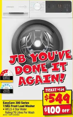 JB Hi-Fi Westinghouse EasyCare 300 Series 7.5KG Front Load Washer offer