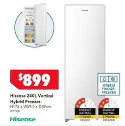 Harvey Norman Hisense 240L Vertical Hybrid Freezer offer