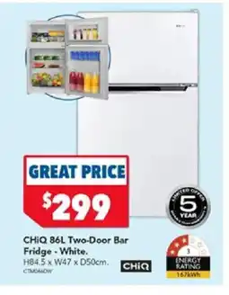 Harvey Norman CHIQ 86L Two-Door Bar Fridge - White offer