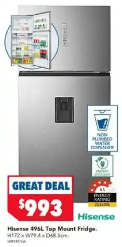 Harvey Norman Hisense 496L Top Mount Fridge offer
