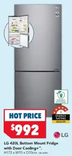 Harvey Norman LG 420L Bottom Mount Fridge with Door Cooling+ offer