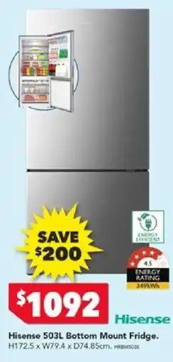 Harvey Norman Hisense 503L Bottom Mount Fridge offer
