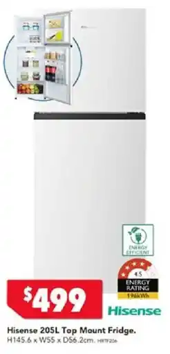 Harvey Norman Hisense 205L Top Mount Fridge offer