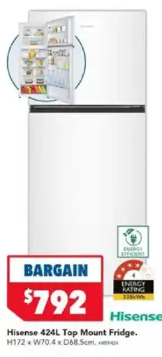 Harvey Norman Hisense 424L Top Mount Fridge offer