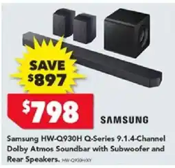 Harvey Norman Samsung HW-Q930H Q-Series 9.1.4-Channel Dolby Atmos Soundbar with Subwoofer and Rear Speakers offer