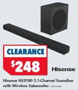 Harvey Norman Hisense HS3100 3.1-Channel Soundbar with Wireless Subwoofer offer